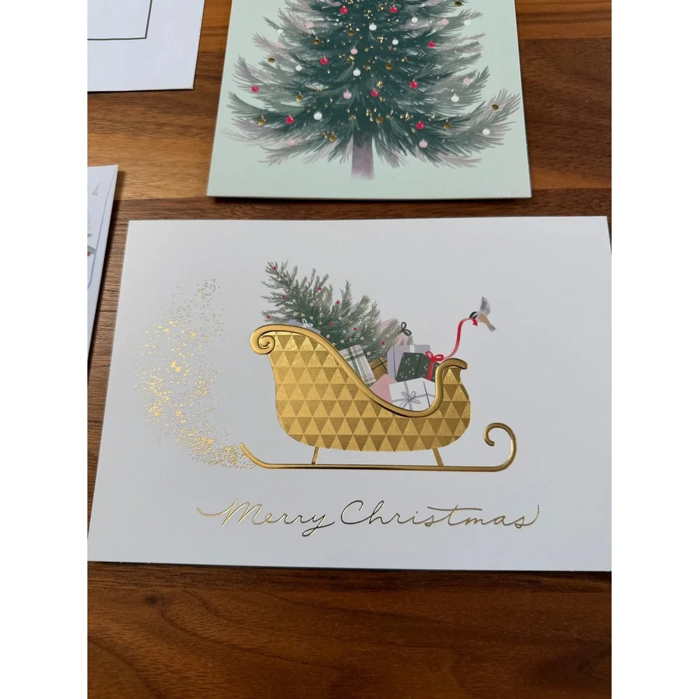 Hallmark Christmas Greeting Cards Set 13ct Mixed Green Gold Glitter Good
